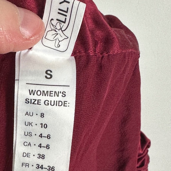 LilySilk 100% Silk Mulberry Pure Womens Wide Leg Pants Burgundy Womens Small S - Picture 3 of 15